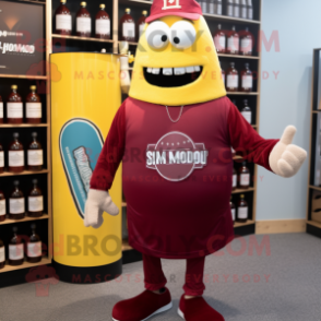 Maroon Bottle Of Mustard mascot costume character dressed with a Bermuda Shorts and Cufflinks