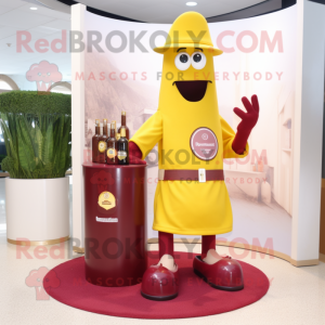 Maroon Bottle Of Mustard mascot costume character dressed with a Bermuda Shorts and Cufflinks