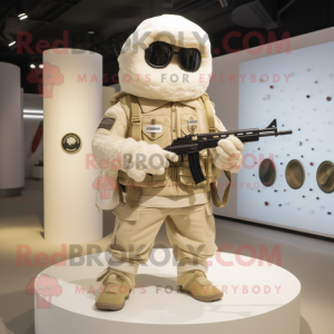 Cream Sniper mascot costume character dressed with a Vest and Rings