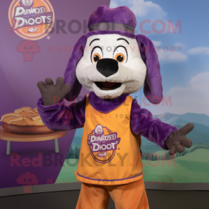 Purple Shepard'S Pie mascot costume character dressed with a Blouse and Beanies