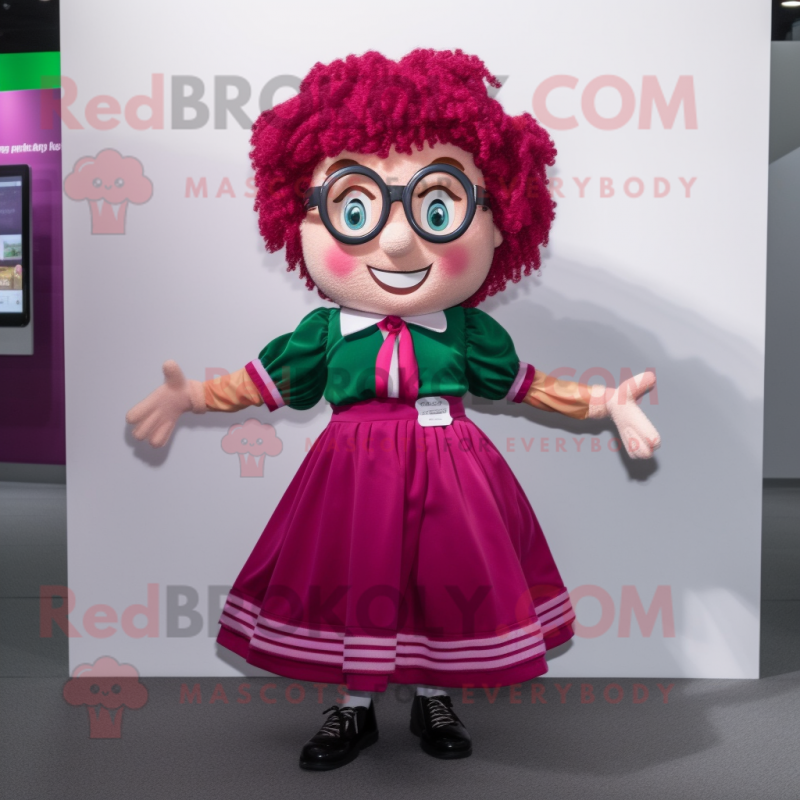 Magenta Irish Dancer mascot costume character dressed with a Blouse and Eyeglasses Magenta Irish Dancer mascot costume character dressed with a Blouse and Eyeglasses