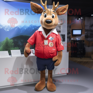 Red Deer mascot costume character dressed with a Henley Shirt and Brooches