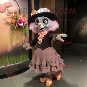 Peach Aye-Aye mascot costume character dressed with a Circle Skirt and Hats