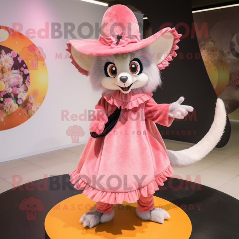 Peach Aye-Aye mascot costume character dressed with a Circle Skirt and Hats