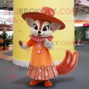 Peach Aye-Aye mascot costume character dressed with a Circle Skirt and Hats