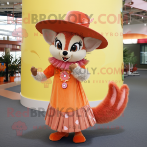 Peach Aye-Aye mascot costume character dressed with a Circle Skirt and Hats