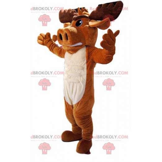 Brown deer mascot with beautiful antlers. Deer costume -