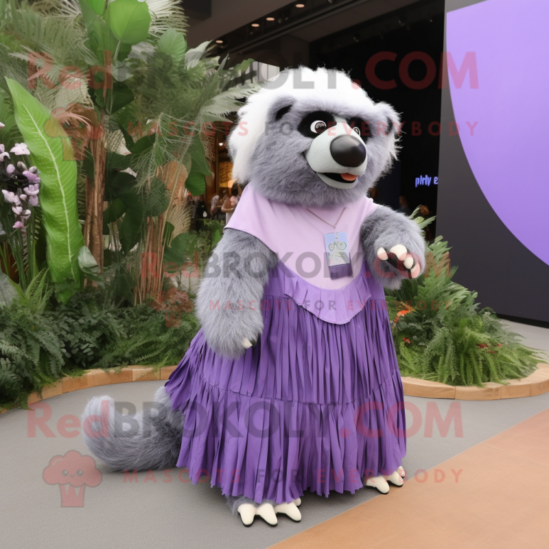 Lavender Sloth Bear mascot costume character dressed with a Maxi Skirt and Earrings Lavender Sloth Bear mascot costume character dressed with a Maxi Skirt and Earrings