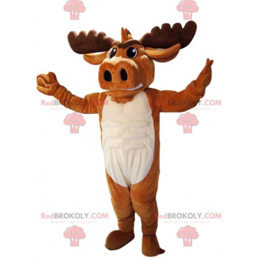Brown Deer Maskottchen mit schönen Geweih. Hirschkostüm -