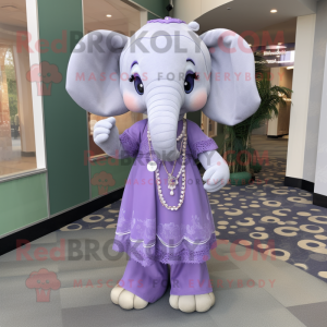 Lavender Elephant mascot costume character dressed with a Maxi Skirt and Necklaces