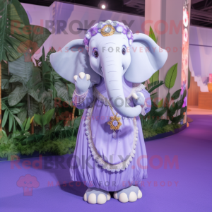 Lavender Elephant mascot costume character dressed with a Maxi Skirt and Necklaces