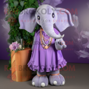 Lavender Elephant mascot costume character dressed with a Maxi Skirt and Necklaces