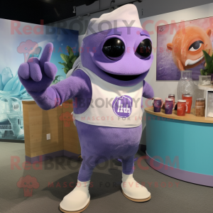 Lavender Ceviche mascot costume character dressed with a Tank Top and Belts