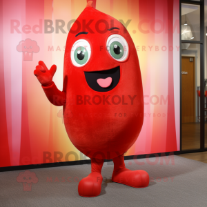 Red Mango mascot costume character dressed with a Bodysuit and Foot pads