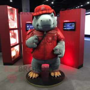 Red Glyptodon mascot costume character dressed with a Bootcut Jeans and Wallets