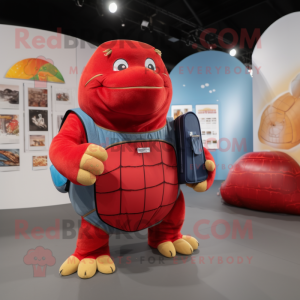 Red Glyptodon mascot costume character dressed with a Bootcut Jeans and Wallets