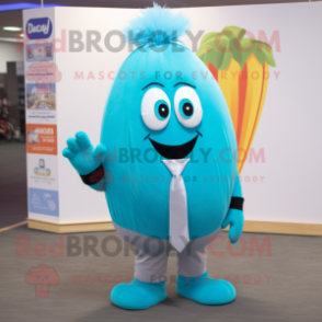 Cyan Squash mascot costume character dressed with a Blazer and Hair clips