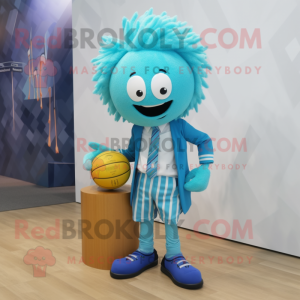 Cyan Squash mascot costume character dressed with a Blazer and Hair clips
