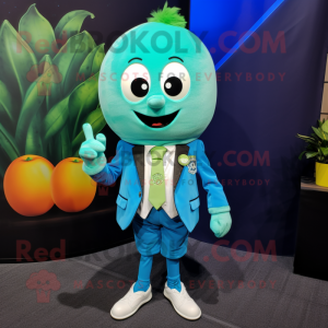 Cyan Squash mascot costume character dressed with a Blazer and Hair clips