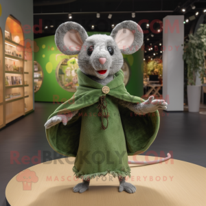Olive Mouse mascot costume character dressed with a Rash Guard and Shawl pins