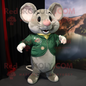Olive Mouse mascot costume character dressed with a Rash Guard and Shawl pins