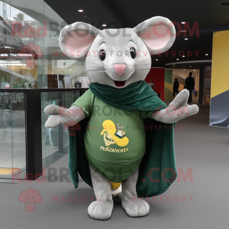 Olive Mouse mascot costume character dressed with a Rash Guard and Shawl pins Olive Mouse mascot costume character dressed with a Rash Guard and Shawl pins