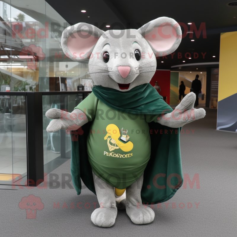 Olive Mouse mascot costume character dressed with a Rash Guard and Shawl pins