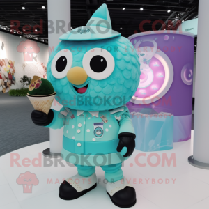 Cyan Ice Cream Cone mascot costume character dressed with a Playsuit and Bracelet watches