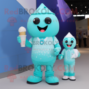 Cyan Ice Cream Cone mascot costume character dressed with a Playsuit and Bracelet watches