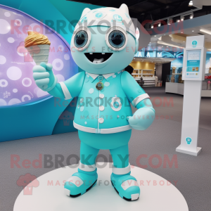 Cyan Ice Cream Cone mascot costume character dressed with a Playsuit and Bracelet watches