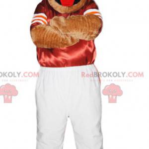 Dog mascot in red and white sportswear - Redbrokoly.com