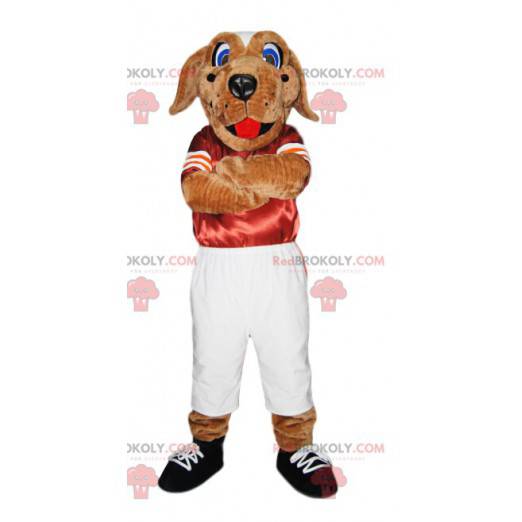 Hondenmascotte in rode en witte sportkleding - Redbrokoly.com