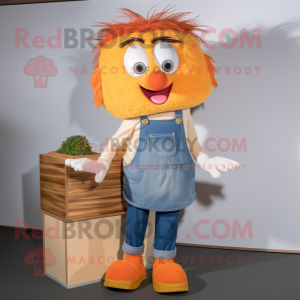 Orange Shepard'S Pie mascot costume character dressed with a Chambray Shirt and Shoe laces