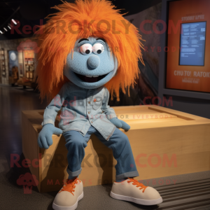 Orange Shepard'S Pie mascot costume character dressed with a Chambray Shirt and Shoe laces