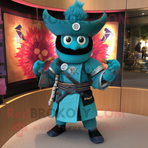 Blågrøn Samurai maskot...