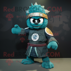 Blågrønn Samurai maskot...