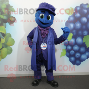 Blue Grape mascot costume character dressed with a Suit Jacket and Scarf clips