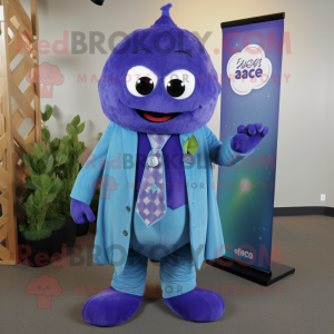 Blue Grape mascot costume character dressed with a Suit Jacket and Scarf clips