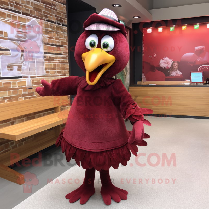 Maroon Turkey mascot costume character dressed with a A-Line Skirt and Belts