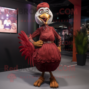 Maroon Turkey mascot costume character dressed with a A-Line Skirt and Belts