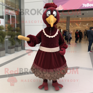 Maroon Turkey mascot costume character dressed with a A-Line Skirt and Belts