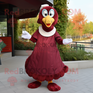 Maroon Turkey mascot costume character dressed with a A-Line Skirt and Belts