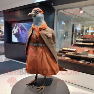 Rust Passenger Pigeon mascot costume character dressed with a A-Line Skirt and Pocket squares