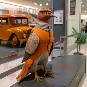 Rust Passenger Pigeon mascot costume character dressed with a A-Line Skirt and Pocket squares
