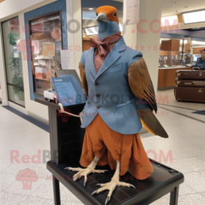 Rust Passenger Pigeon mascot costume character dressed with a A-Line Skirt and Pocket squares