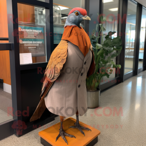 Rust Passenger Pigeon mascot costume character dressed with a A-Line Skirt and Pocket squares