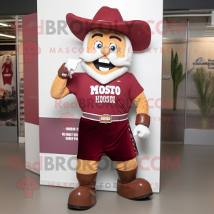 Maroon Cowboy mascot costume character dressed with a Running Shorts and Headbands