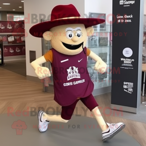 Maroon Cowboy mascot costume character dressed with a Running Shorts and Headbands