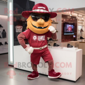 Maroon Cowboy mascot costume character dressed with a Running Shorts and Headbands