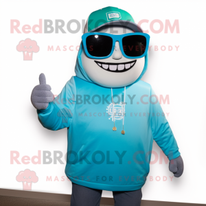 Cyan Enchiladas mascot costume character dressed with a Sweatshirt and Sunglasses